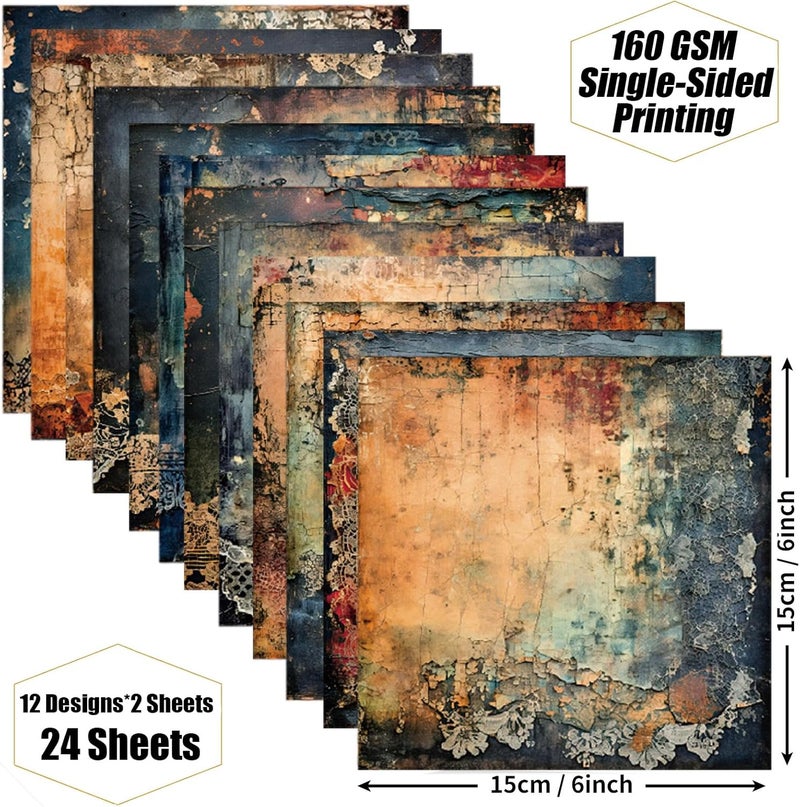 WLXTREE Scrapbook Paper,24 Sheets Vintage Decorative Craft Scrapbooking Paper Pad 6x6 Single-Side Printing Junk Journal Background Paper for Card Making Art Album Collage Scrapbook Supplies - Image 2